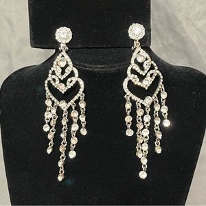 Silver and Rhinestone Clip Chandelier Earrings